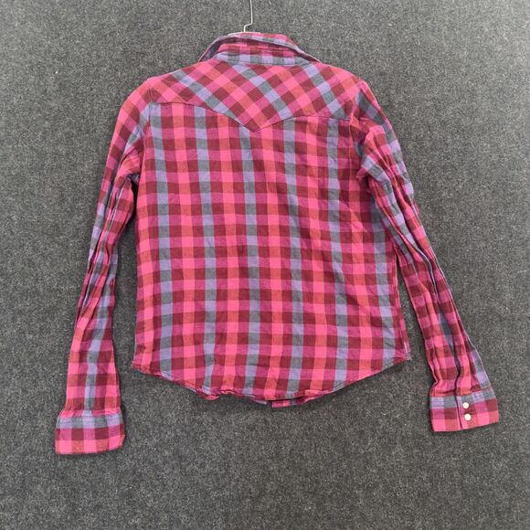 Wrangler Shirt Women's Small Pink Purple Plaid Western Pearl Snap Flannel Cowboy - Picture 6 of 6